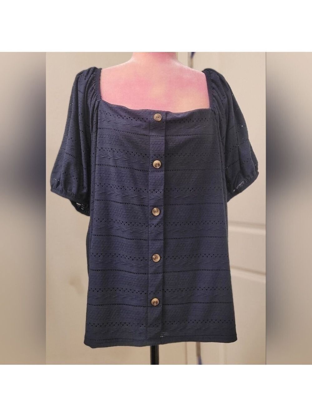 Lane Bryant Navy Blue Eyelet Blouse Plus Size 22/24